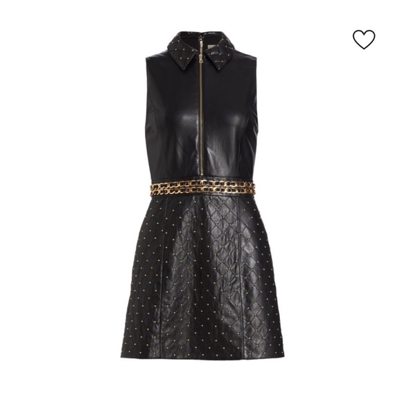 Alice + Olivia Black Leather Mini Dress with Gold Details - Picture 5 of 7